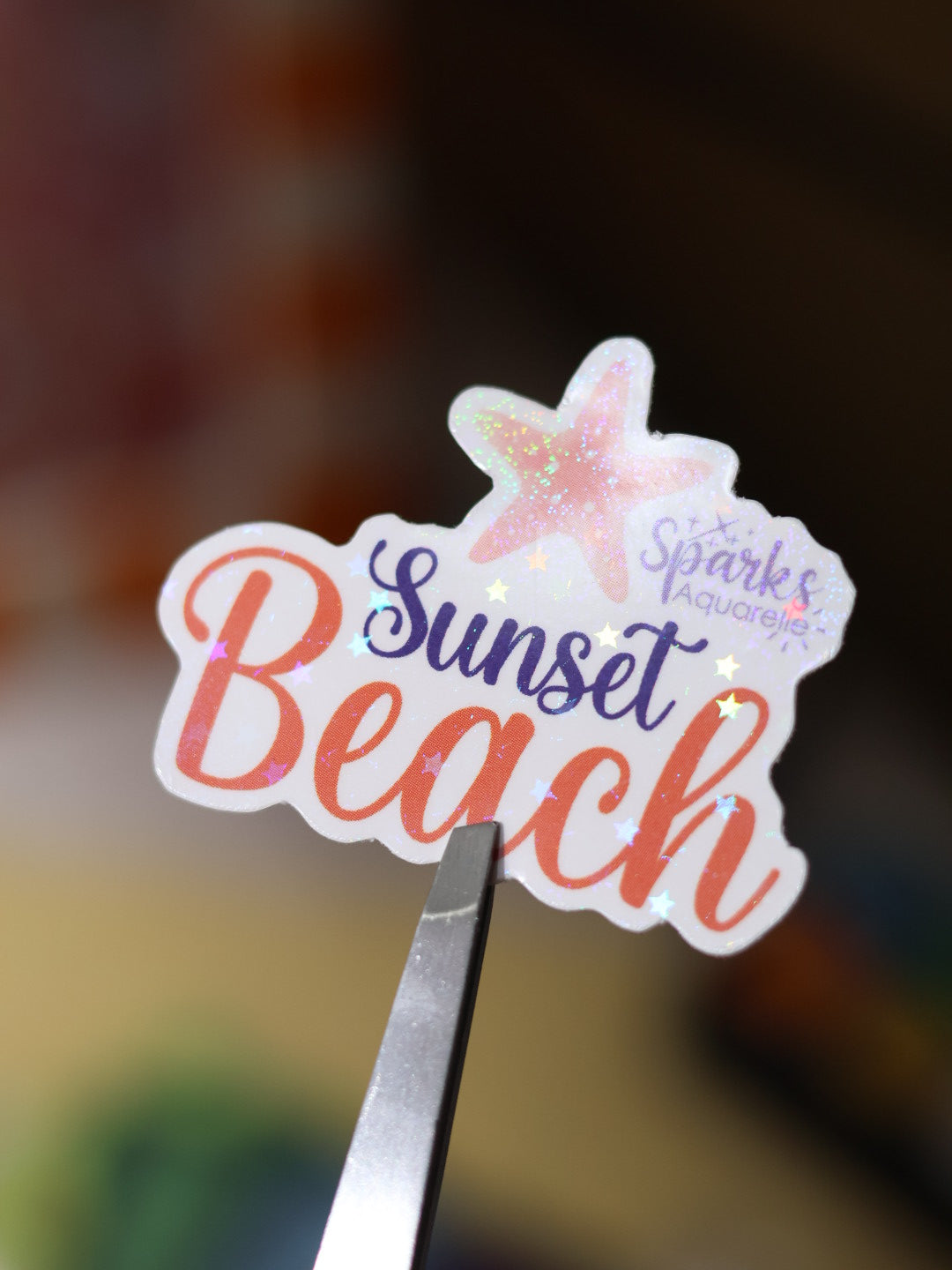 Sticker pailleté pour palette d’aquarelle ✨-Sunset Beach - décoration palette peinture artistique
