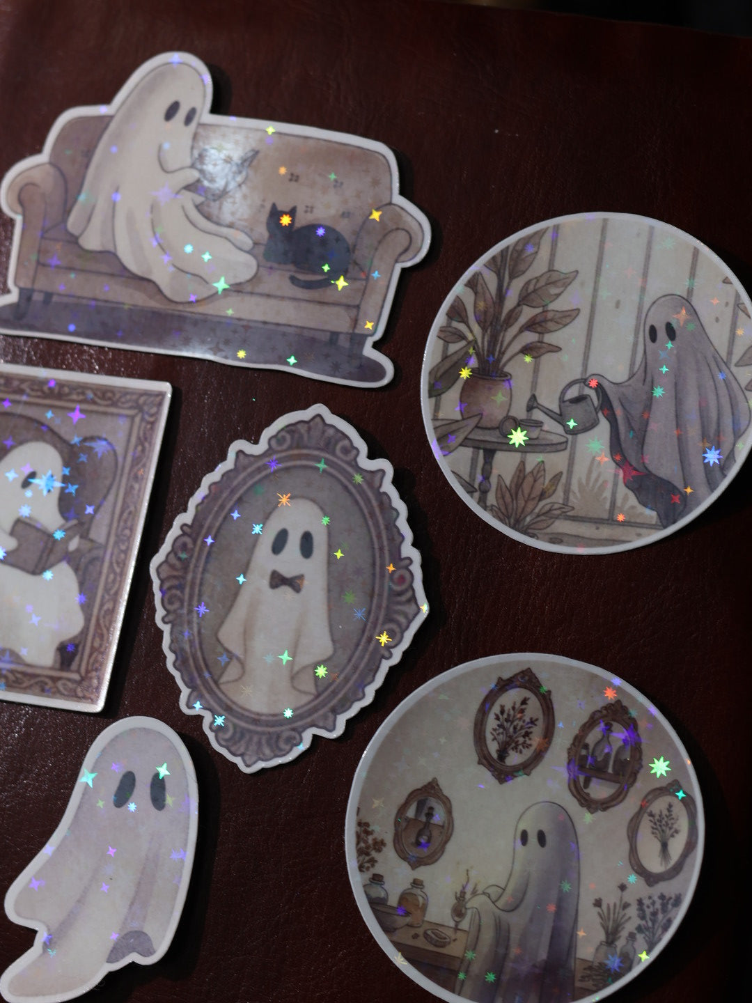 Lot de 6 stickers Manoir hanté - Vinyle scintillant – Stickers pailletés