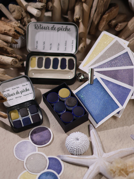 Retour de pêche | 6 aquarelles à effet | Brillantes, poétiques et estivales | Fait main