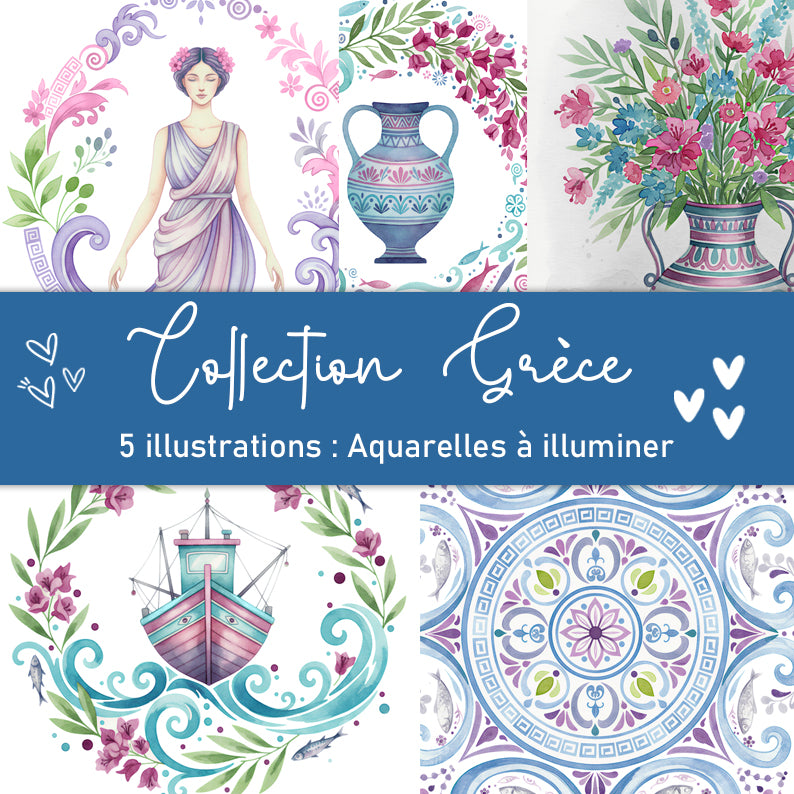 Collection Voyage en Grèce : illustrations à pailleter