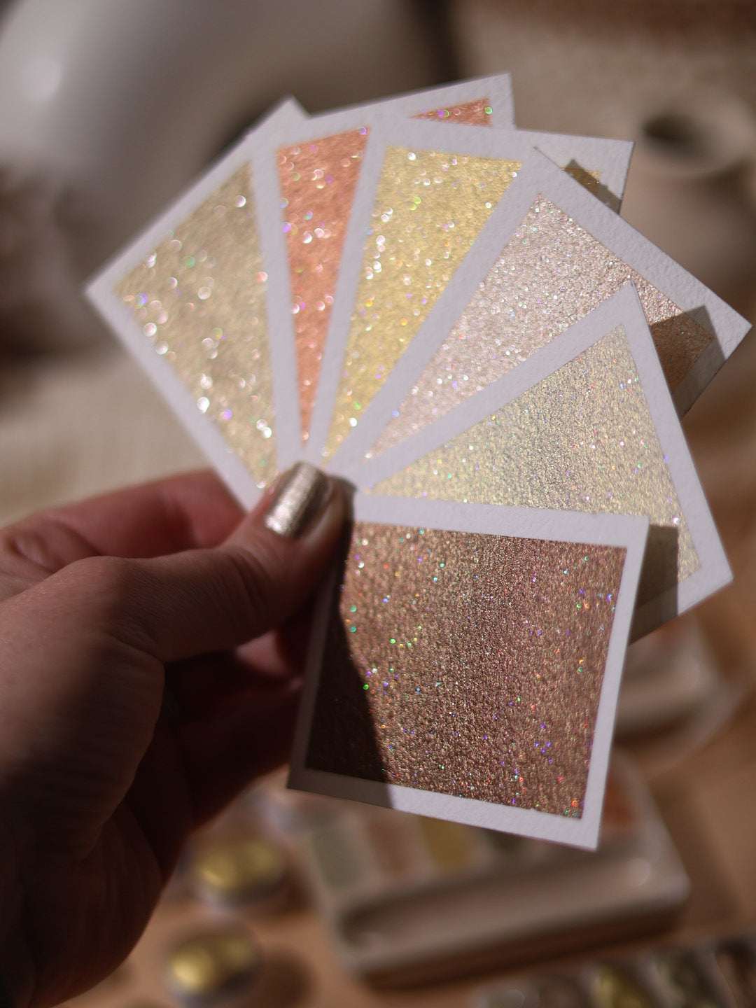 Trésors du Désert | Aquarelles à paillettes holographiques | 6 aquarelles à effet | brillantes, poétiques et lumineuses | Fait main