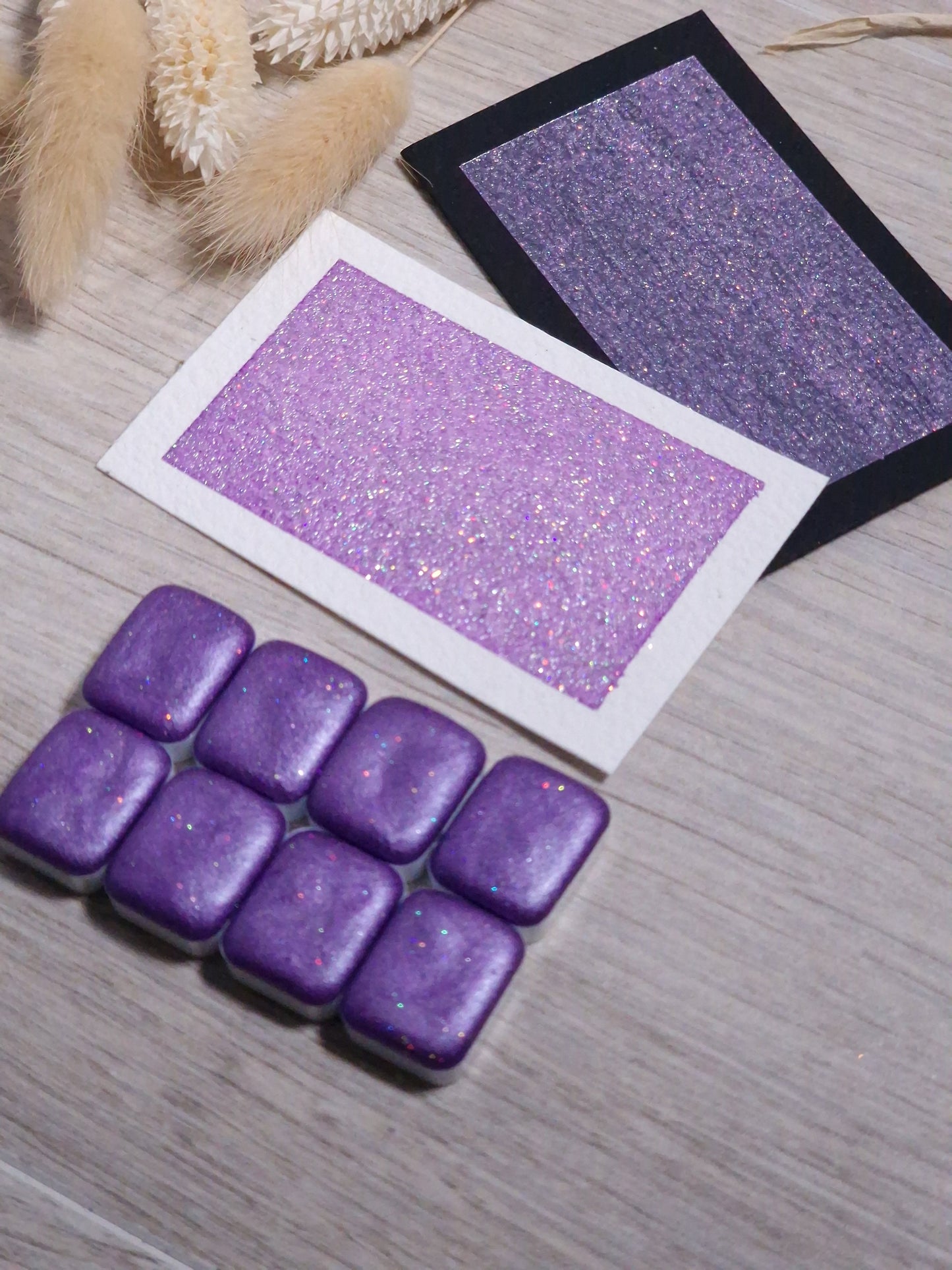 Rarity | Quart de godet d'aquarelle pailletée | aquarelle holographique violette | aquarelle scintillante violette | fabriquée à la main