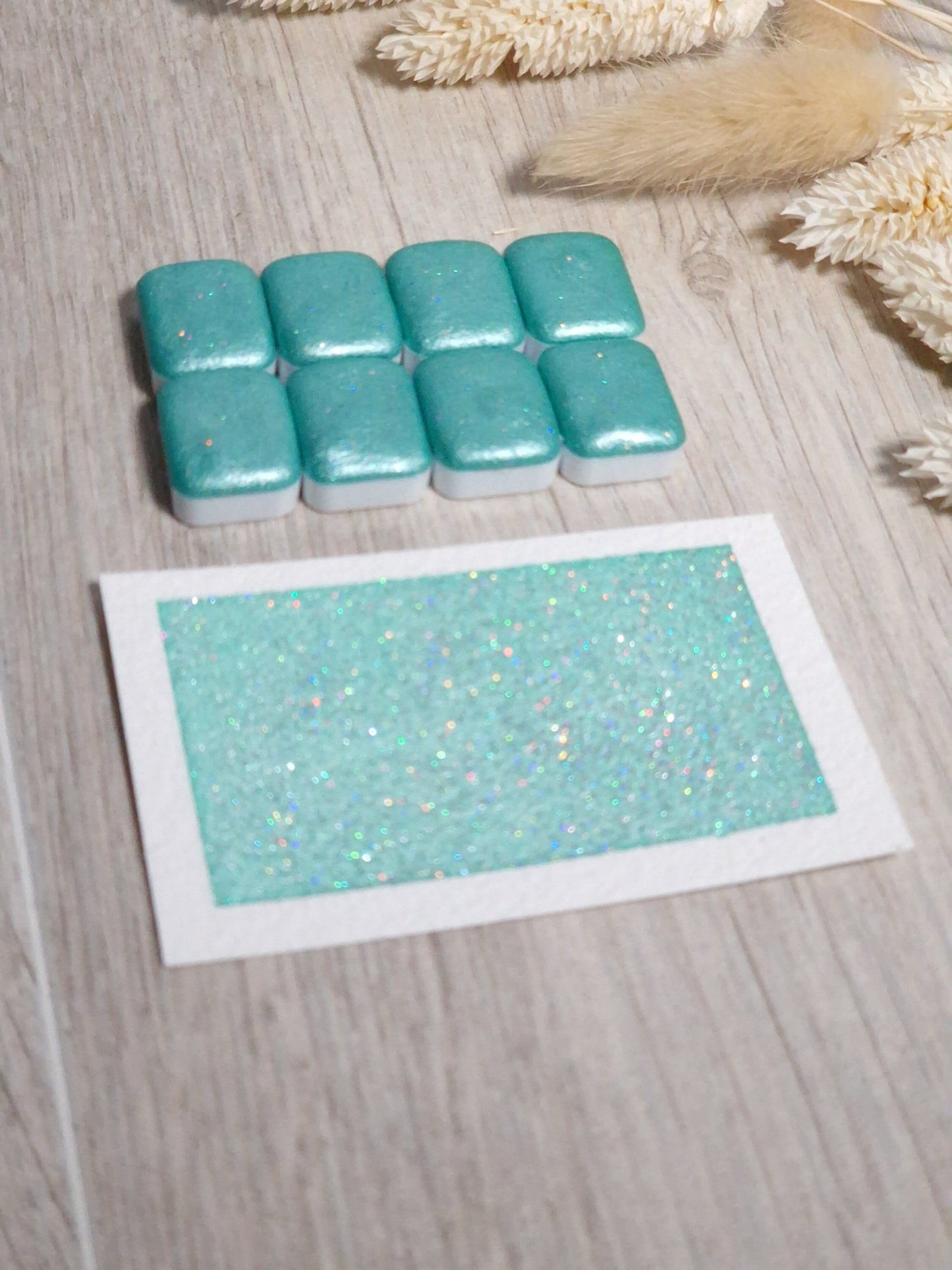Sweetie | Quart de godet d'aquarelle pailletée | aquarelle holographique menthe à l'eau | aquarelle scintillante | fabriquée à la main