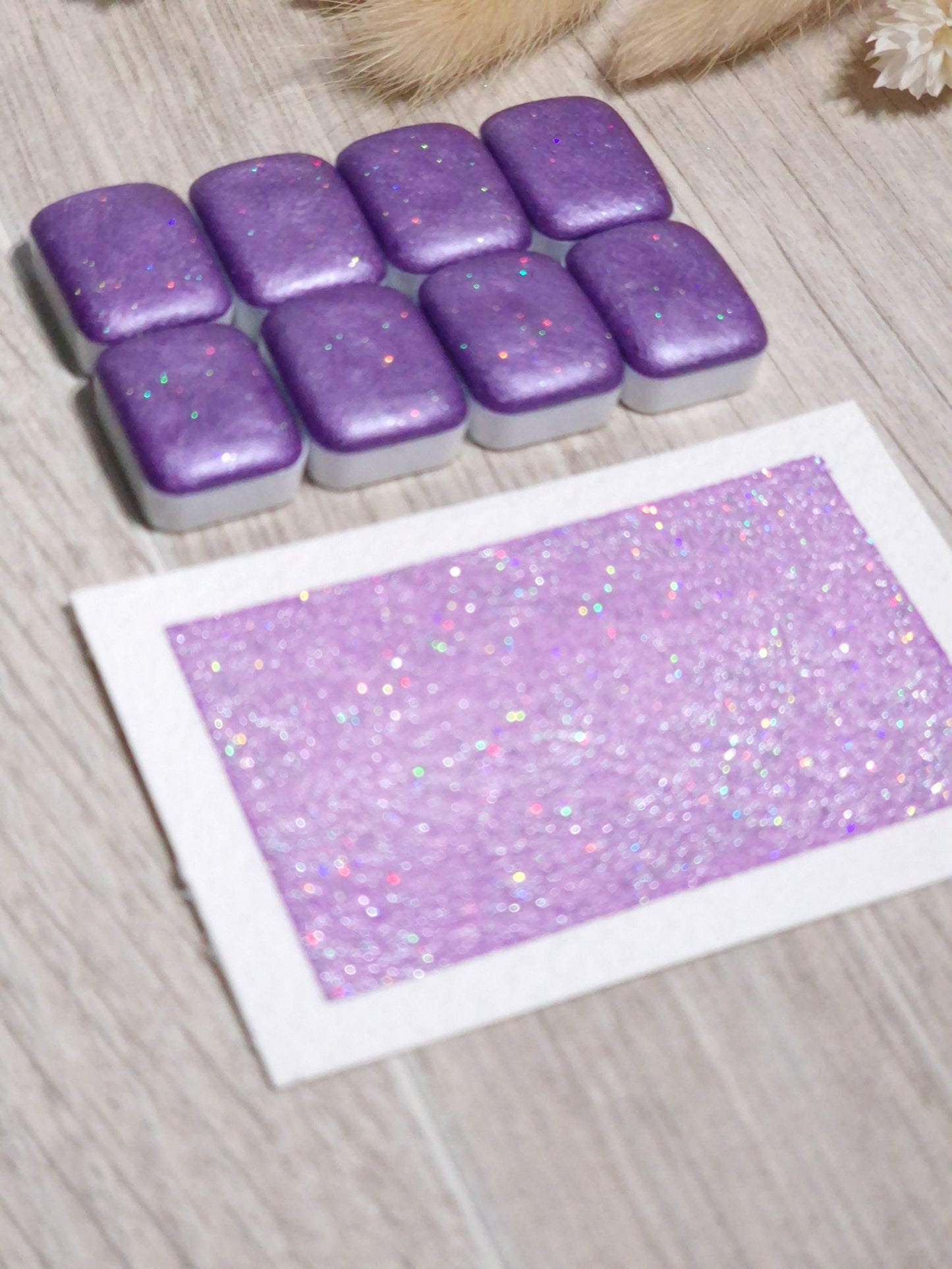 Rarity | Quart de godet d'aquarelle pailletée | aquarelle holographique violette | aquarelle scintillante violette | fabriquée à la main