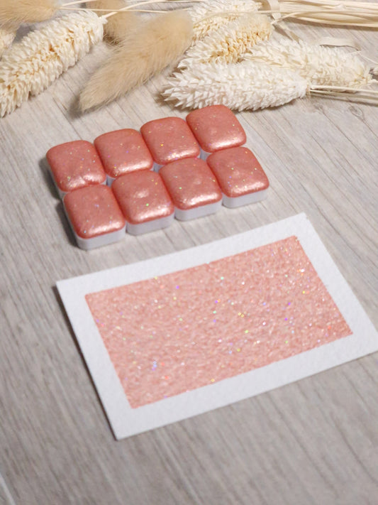 Sunset | Quart de godet d'aquarelle pailletée | aquarelle holographique grise | aquarelle scintillante violette | fabriquée à la main