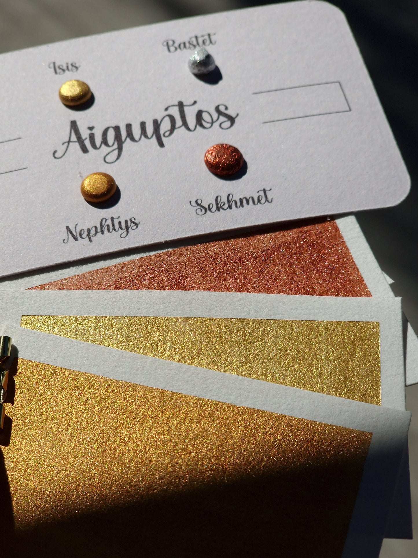 Aiguptos - Dot card de 4 aquarelles métallisées | aquarelles artisanales | peinture pour artiste | peinture calligraphie main
