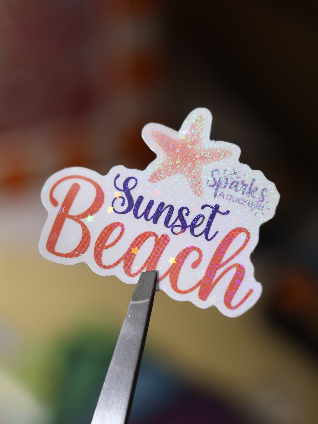 Sticker pailleté pour palette d’aquarelle ✨-Sunset Beach - décoration palette peinture artistique