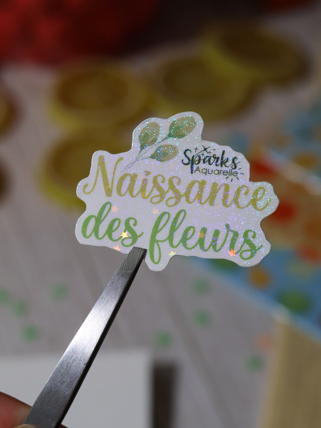 Sticker pailleté pour palette d’aquarelle ✨- Naissance des fleurs - décoration palette peinture artistique