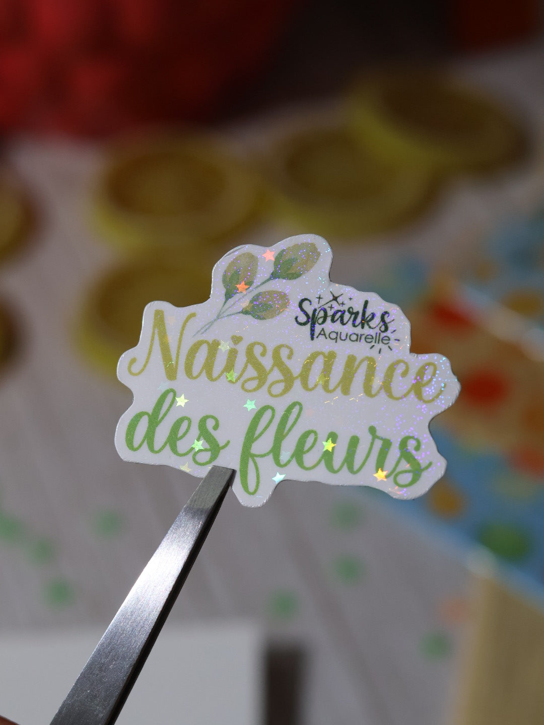 Sticker pailleté pour palette d’aquarelle ✨- Naissance des fleurs - décoration palette peinture artistique