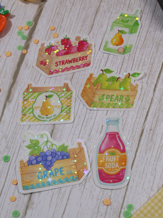 Lot de 6 stickers Tutti Frutti en vinyle scintillant – Stickers pailletés
