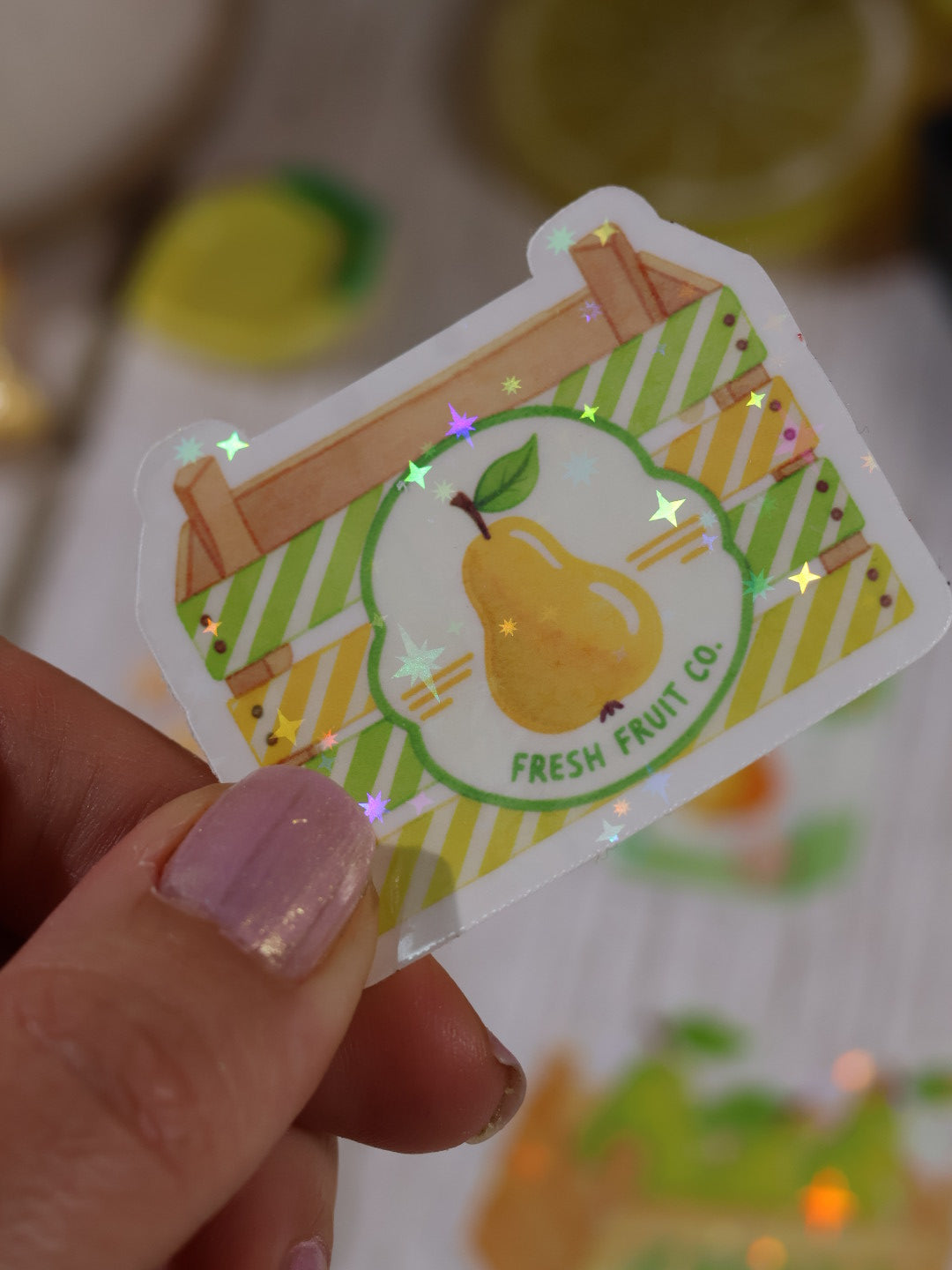 Lot de 6 stickers Tutti Frutti en vinyle scintillant – Stickers pailletés