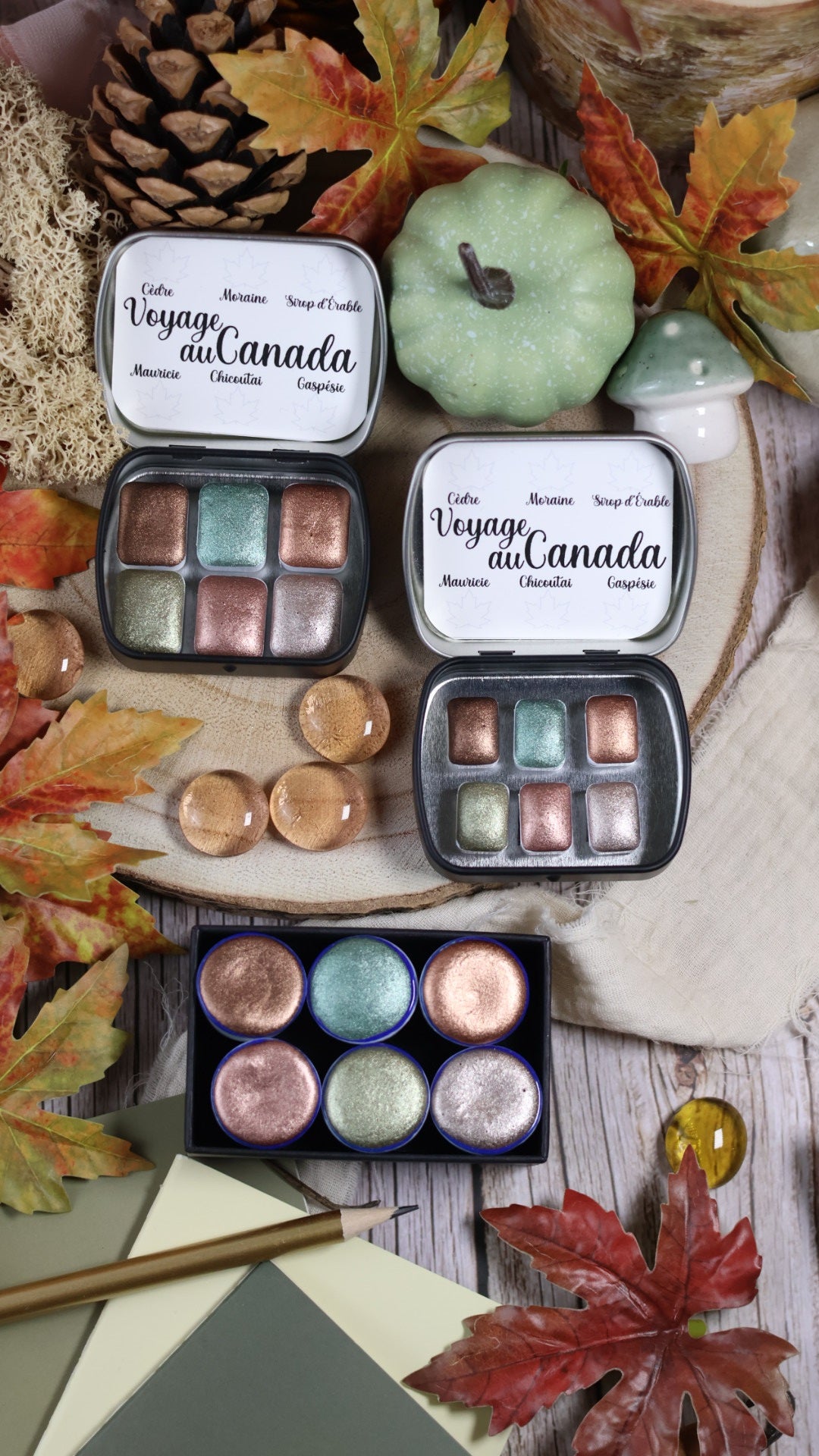 Voyage au Canada | 6 aquarelles à effet | Brillantes, étincelantes et solaires | artisanales