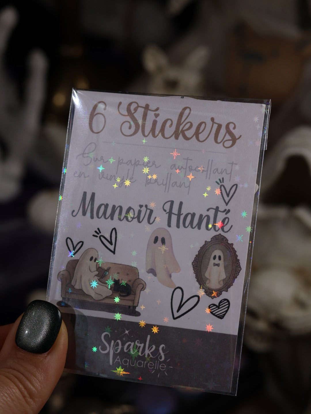 Lot de 6 stickers Manoir hanté - Vinyle scintillant – Stickers pailletés