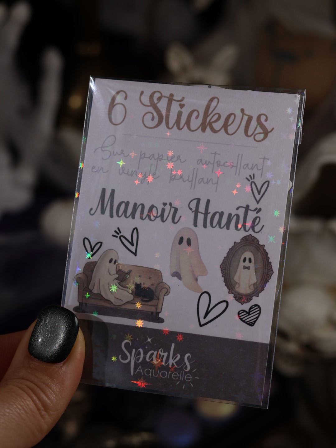 Lot de 6 stickers Manoir hanté - Vinyle scintillant – Stickers pailletés