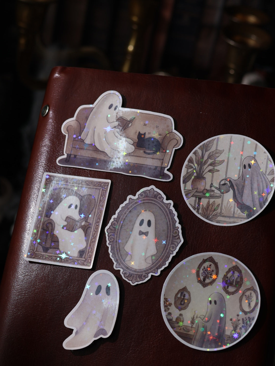 Lot de 6 stickers Manoir hanté - Vinyle scintillant – Stickers pailletés
