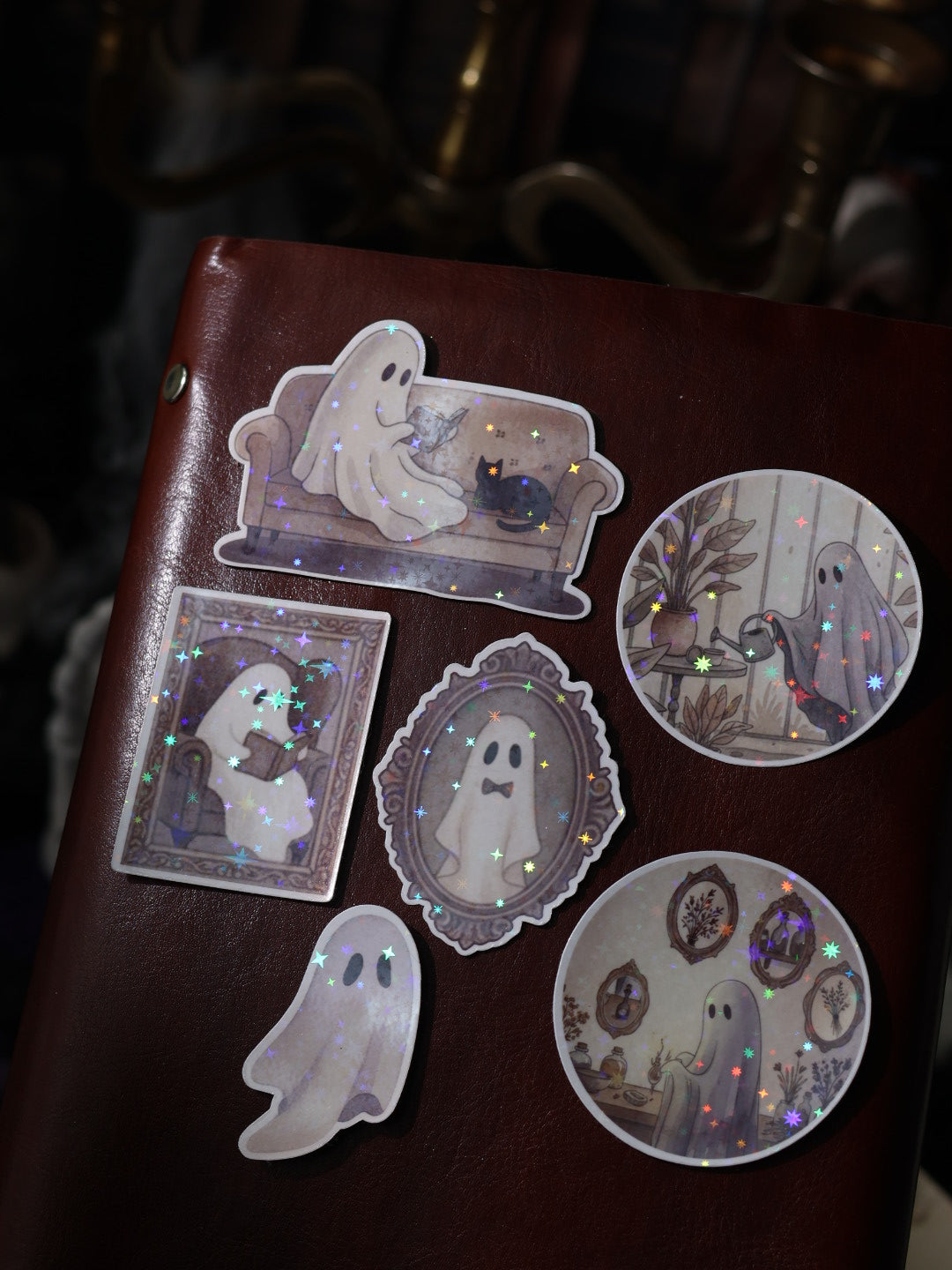 Lot de 6 stickers Manoir hanté - Vinyle scintillant – Stickers pailletés