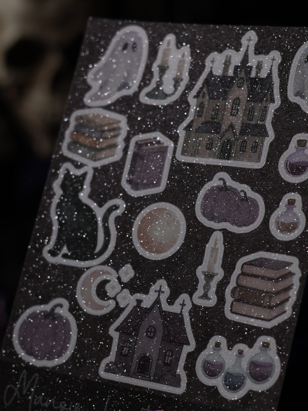 Planche de  stickers A6 Manoir hanté - Vinyle à paillettes – Stickers pailletés