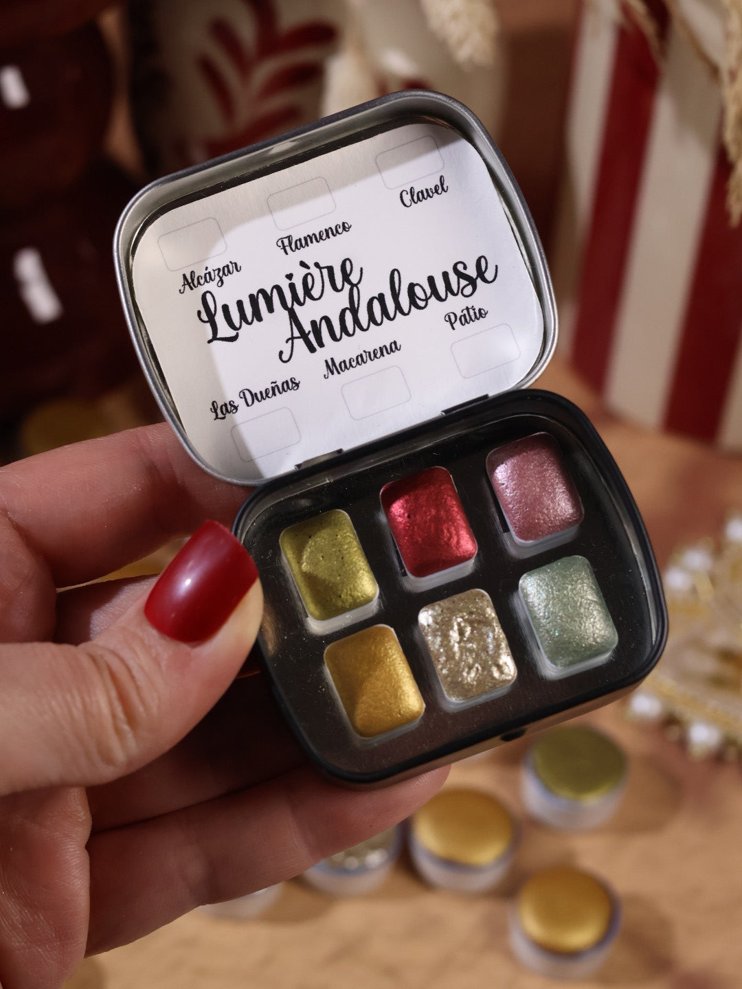 Lumière Andalouse | 6 aquarelles à effet | Brillantes, pailletées et solaires | Fait main
