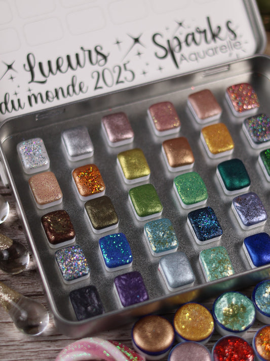 🎄✨ Méga Lueurs du monde – 30 godets d’aquarelle à effets | Noël 2025  | aquarelle métallisées et pailletées | aquarelle artisanat | cadeau Noël artiste peintre