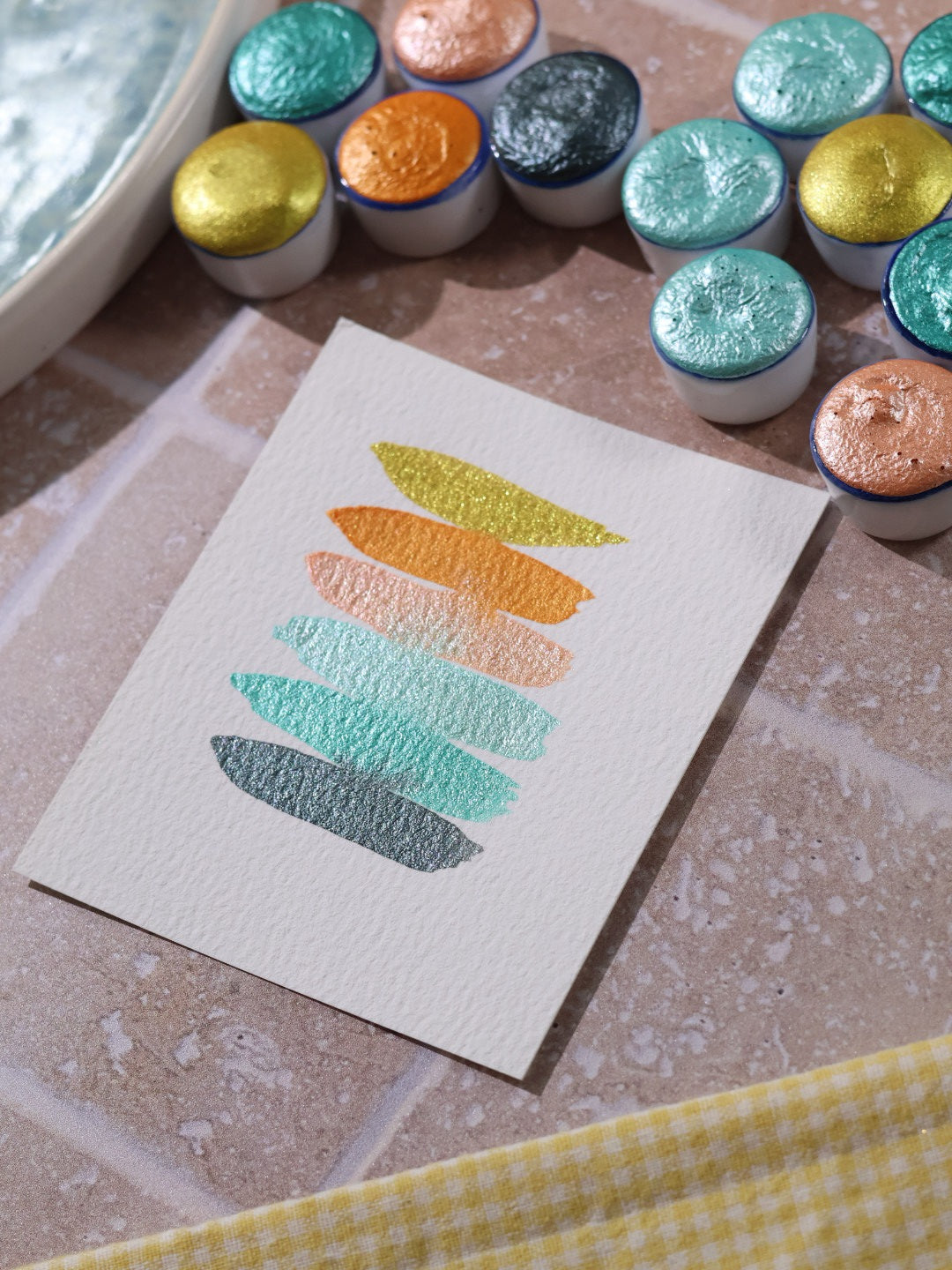 Zeste d'été | 6 aquarelles à effet | Brillantes, pailletées et solaires | artisanales