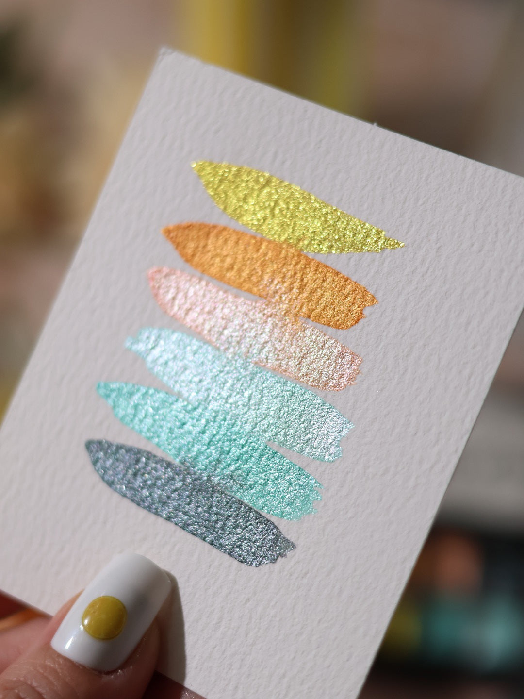 Zeste d'été | 6 aquarelles à effet | Brillantes, pailletées et solaires | artisanales