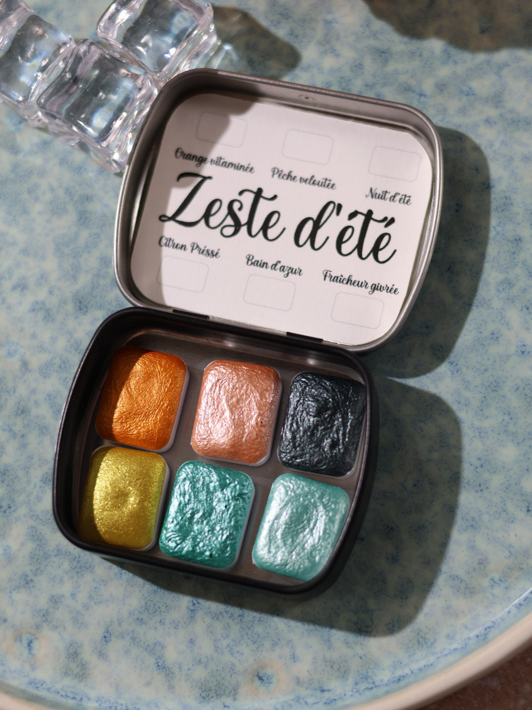 Zeste d'été | 6 aquarelles à effet | Brillantes, pailletées et solaires | artisanales