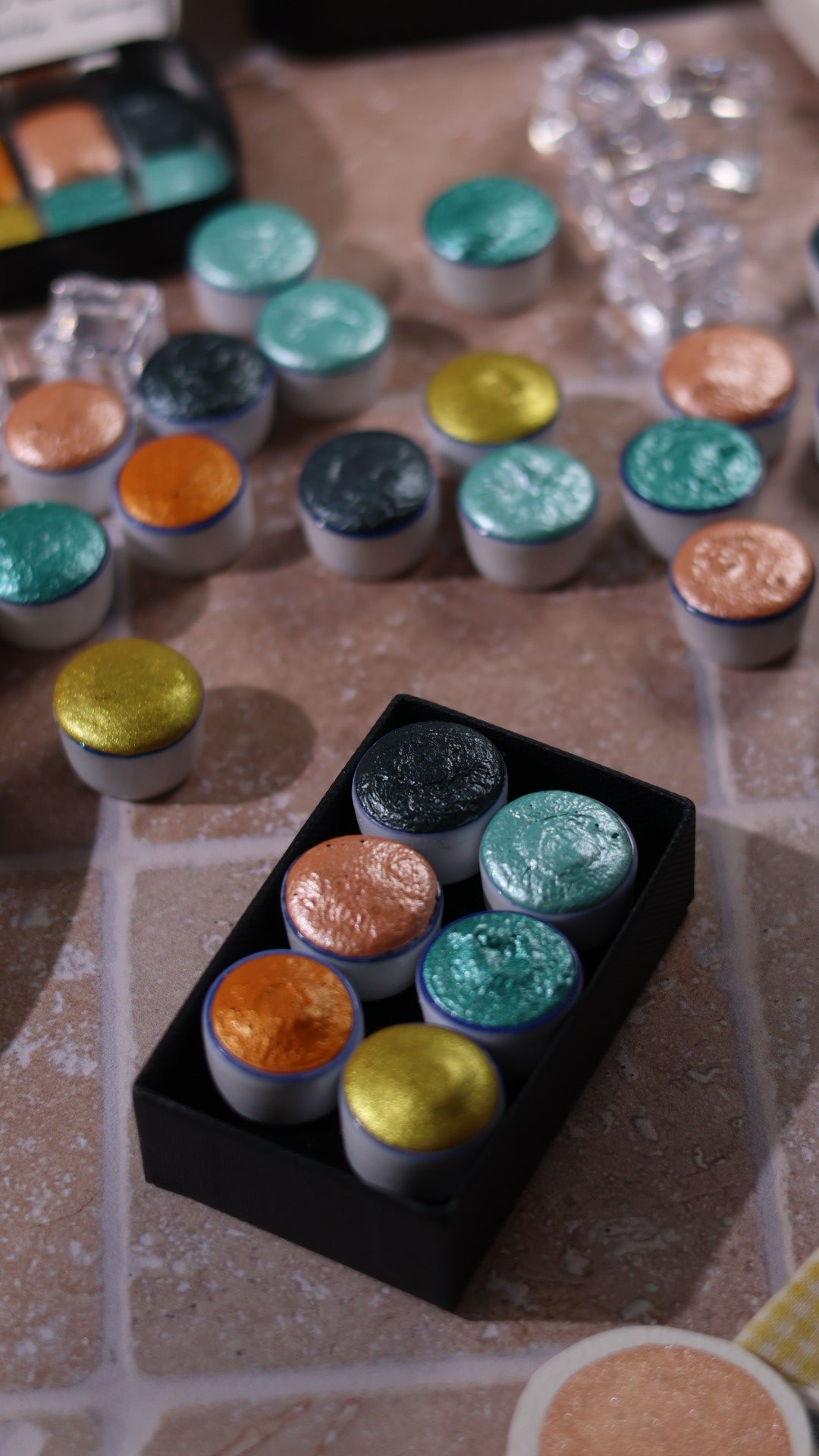 Zeste d'été | 6 aquarelles à effet | Brillantes, pailletées et solaires | artisanales