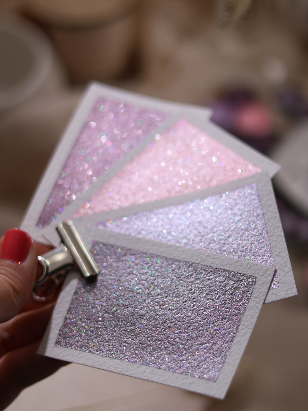 Orpheus | Punktkarte 4 Glitzer-Aquarellfarben | handgefertigte Aquarellfarben | hergestellt in Frankreich | holografischer Glitzer