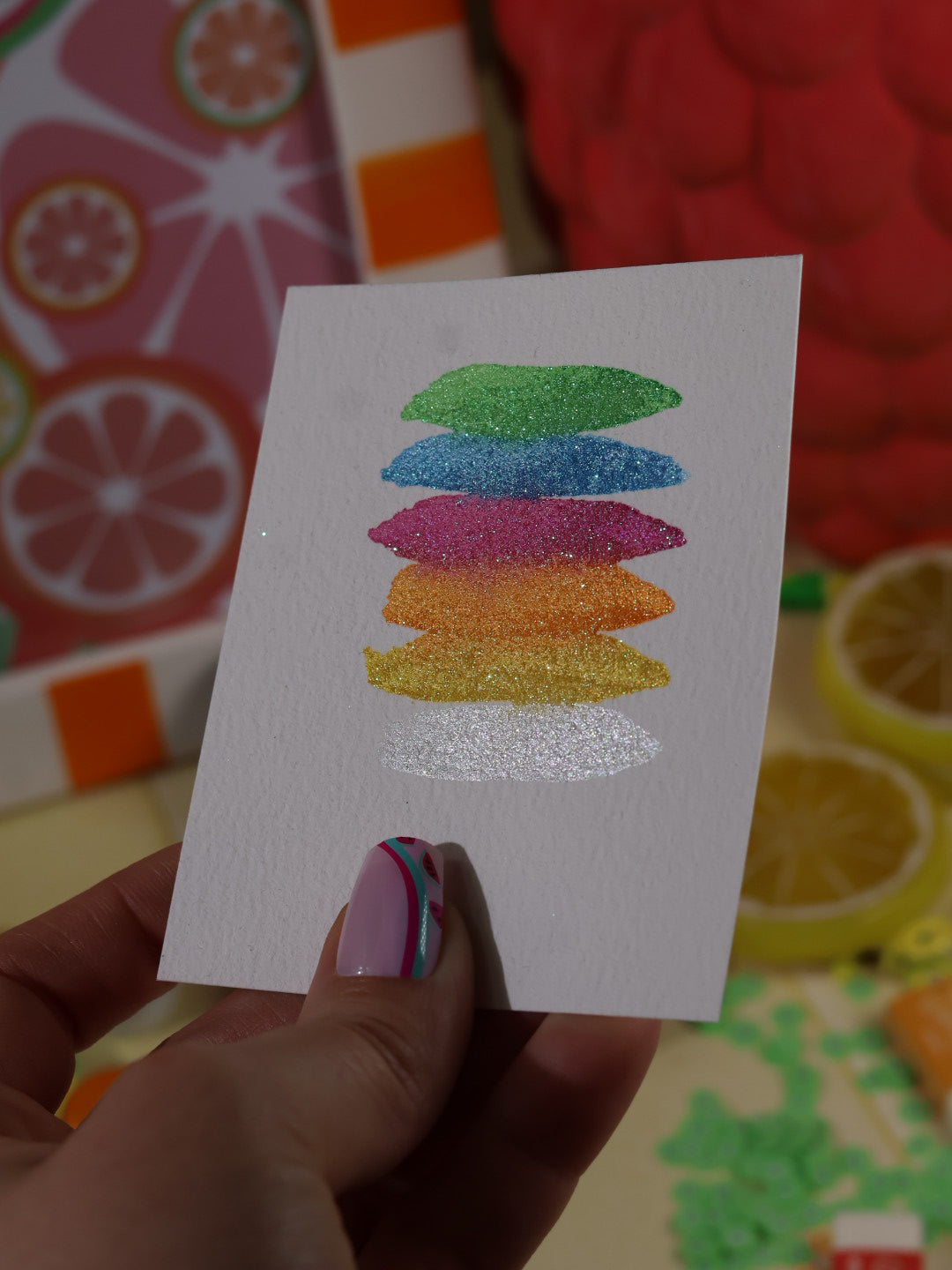 Tutti frutti - 6 aquarelles pailletées | aquarelles à paillettes fluos | aquarelle métallisée et pailletées | aquarelle artisanale fait main