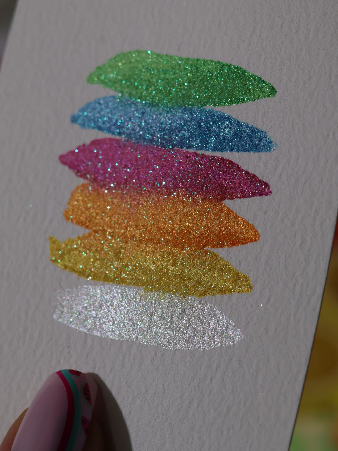Tutti frutti - 6 aquarelles pailletées | aquarelles à paillettes fluos | aquarelle métallisée et pailletées | aquarelle artisanale fait main