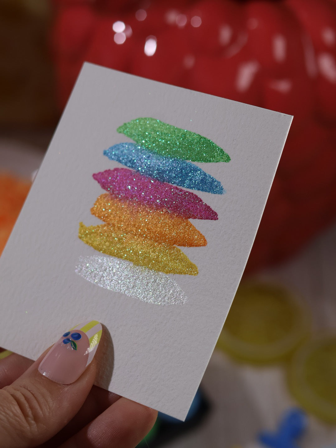 Tutti frutti - 6 aquarelles pailletées | aquarelles à paillettes fluos | aquarelle métallisée et pailletées | aquarelle artisanale fait main