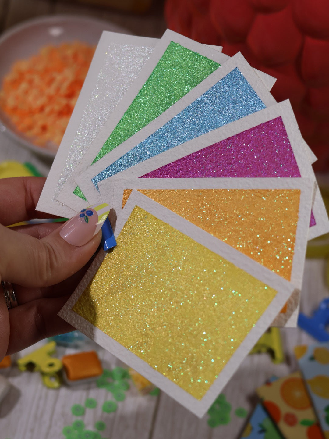 Tutti frutti - 6 aquarelles pailletées | aquarelles à paillettes fluos | aquarelle métallisée et pailletées | aquarelle artisanale fait main