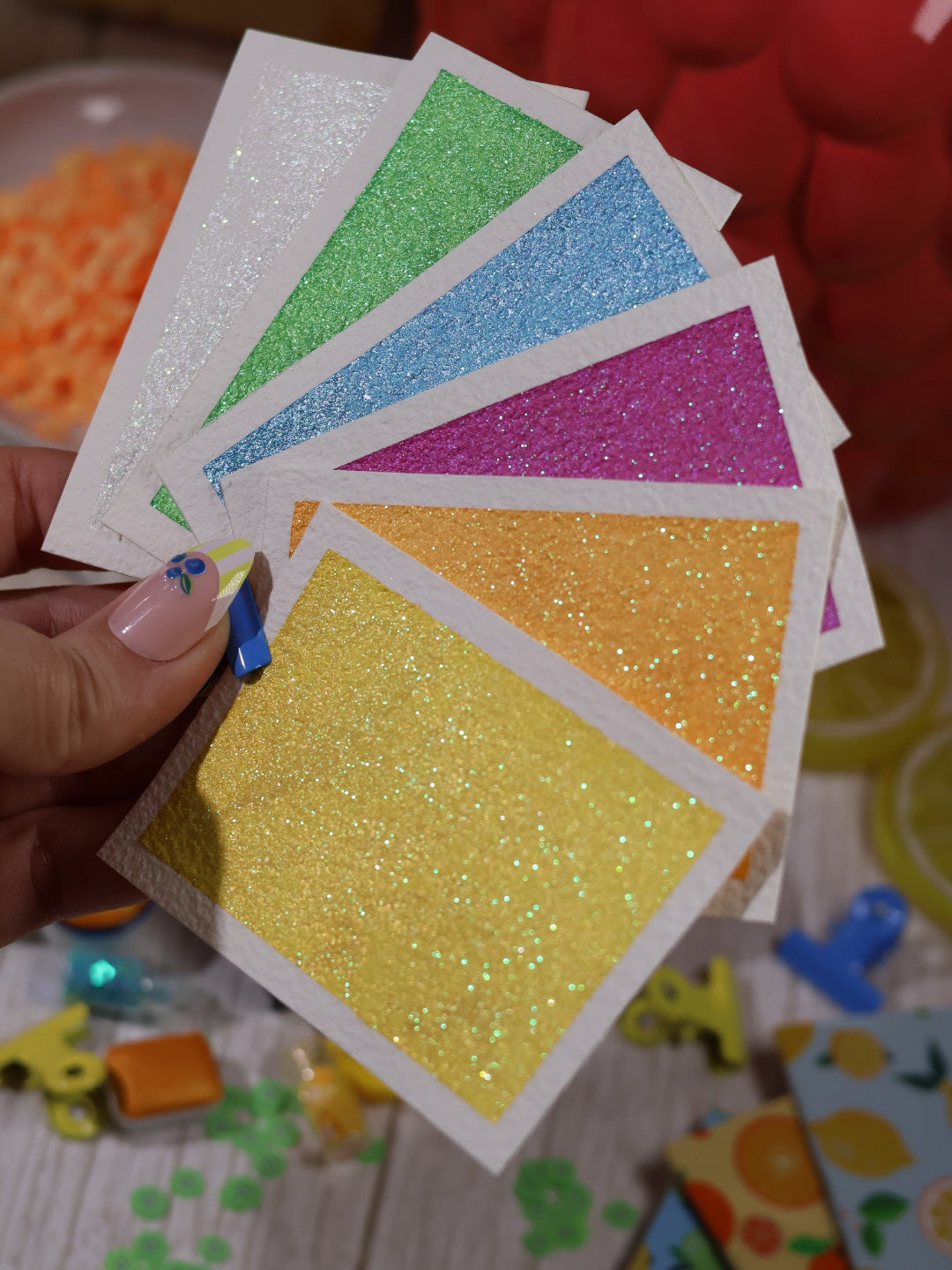 Tutti frutti - 6 aquarelles pailletées | aquarelles à paillettes fluos | aquarelle métallisée et pailletées | aquarelle artisanale fait main
