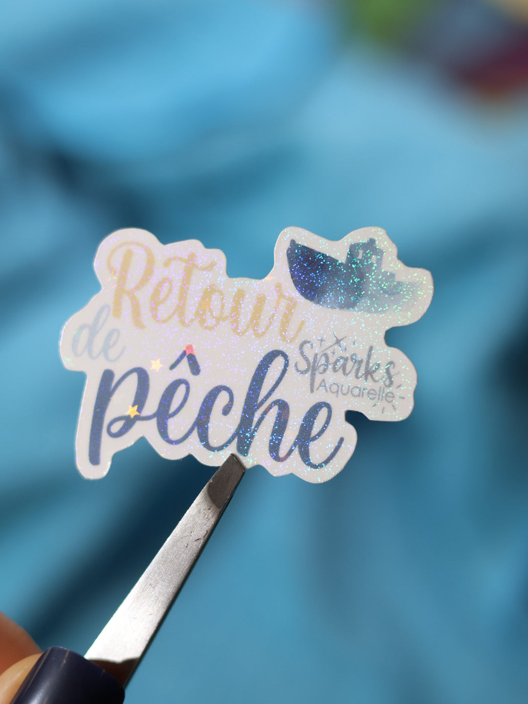 Sticker pailleté pour palette d’aquarelle ✨- Retour de pêche - décoration palette peinture artistique