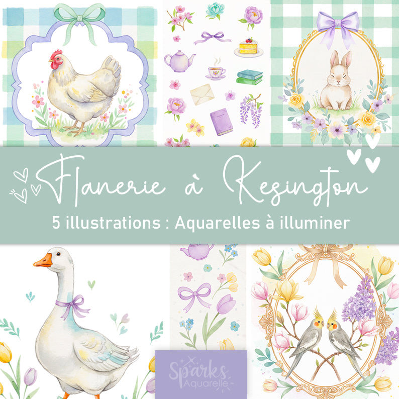 Collection Flânerie à Kensington :  illustrations à pailleter