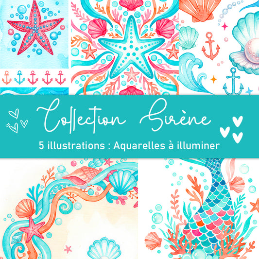 Collection Sirène :  illustrations à pailleter