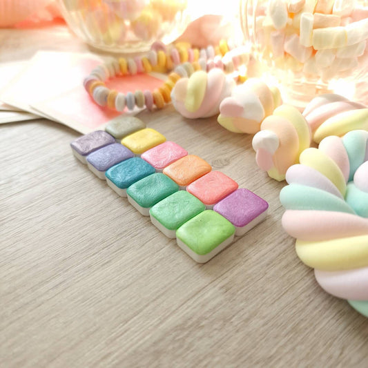 Candy | 12 aquarelles pastels métallisées | palette aquarelle fait à la main | lot intense et brillant