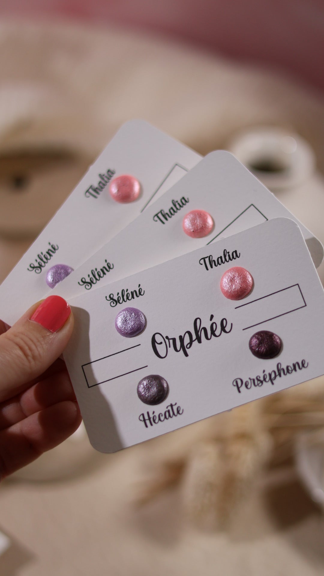 Orpheus | Punktkarte 4 Glitzer-Aquarellfarben | handgefertigte Aquarellfarben | hergestellt in Frankreich | holografischer Glitzer