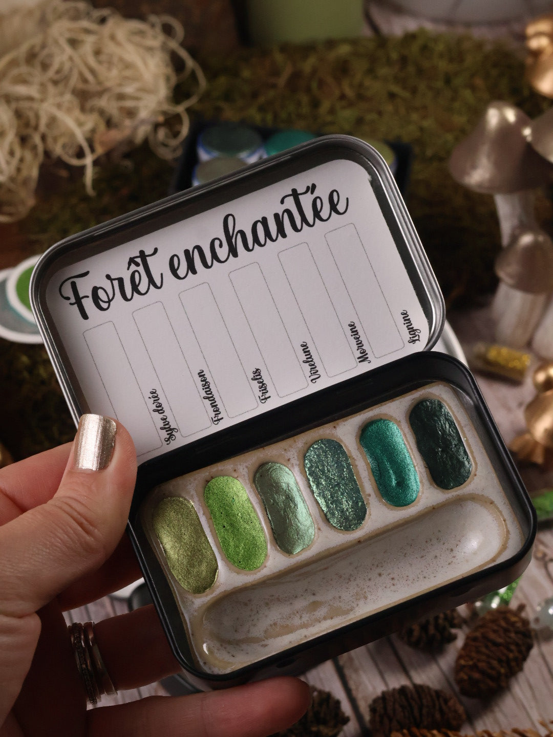 Forêt Enchantée | Aquarelles à paillettes Velvet | 6 couleurs magiques et féeriques | Profondes, lumineuses, mystérieuses | Fait main