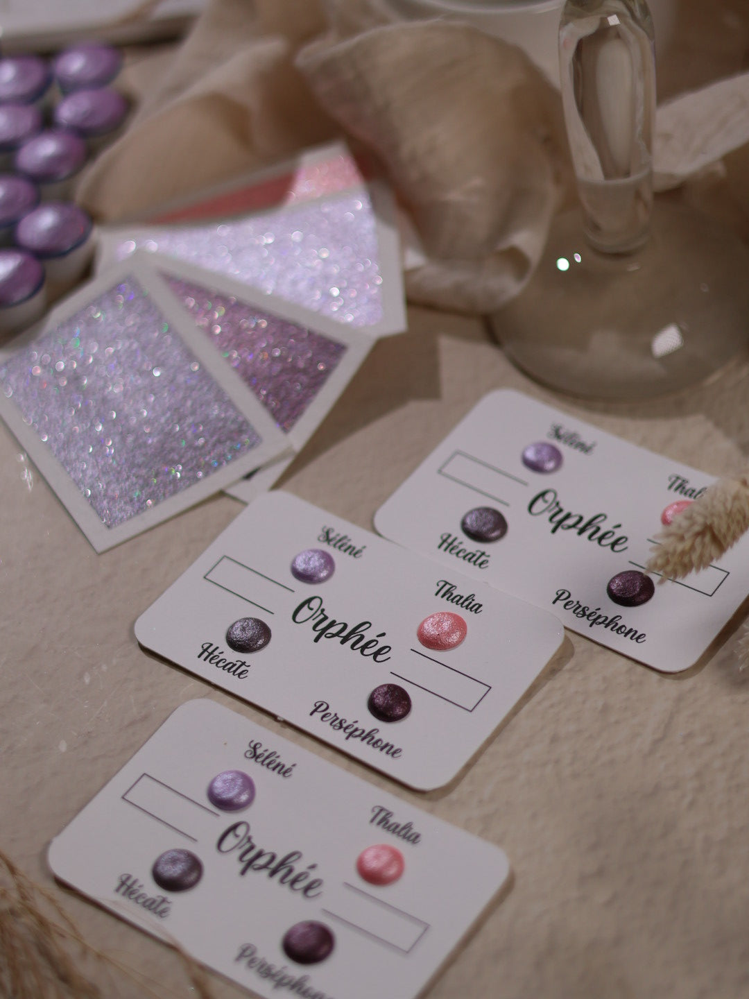 Orpheus | Punktkarte 4 Glitzer-Aquarellfarben | handgefertigte Aquarellfarben | hergestellt in Frankreich | holografischer Glitzer