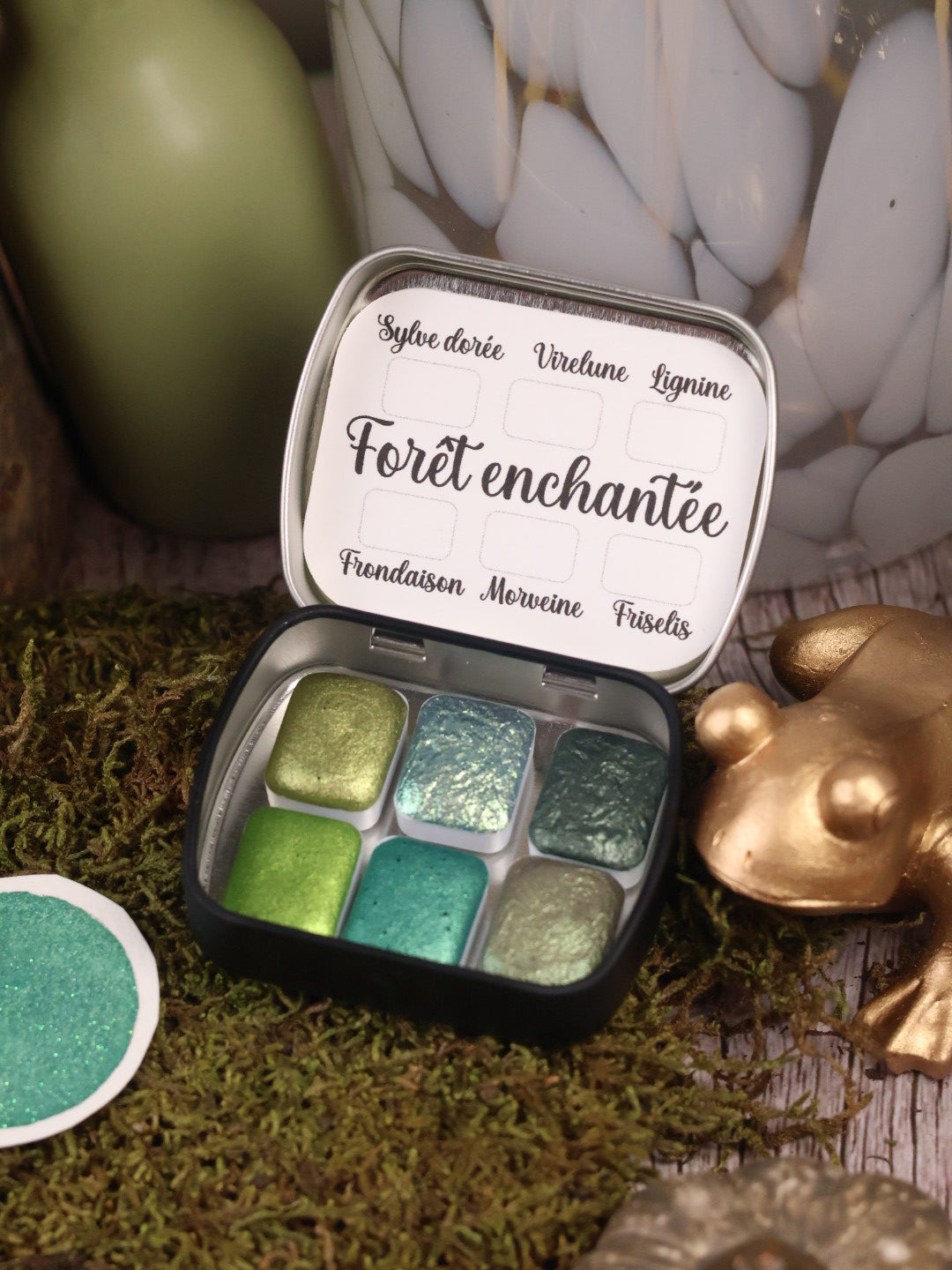 Forêt Enchantée | Aquarelles à paillettes Velvet | 6 couleurs magiques et féeriques | Profondes, lumineuses, mystérieuses | Fait main