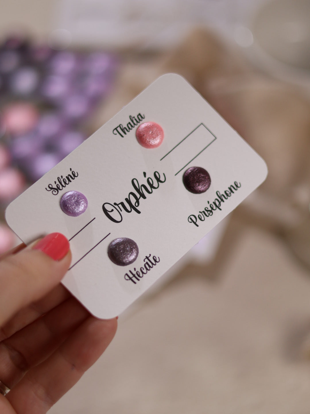 Orpheus | Punktkarte 4 Glitzer-Aquarellfarben | handgefertigte Aquarellfarben | hergestellt in Frankreich | holografischer Glitzer