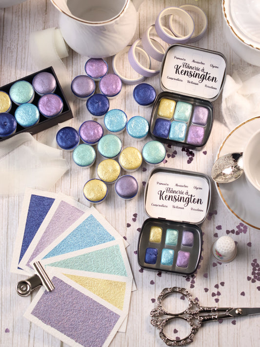 Flânerie à Kensington | 6 aquarelles à effet | Caméléons à paillettes | Fait main