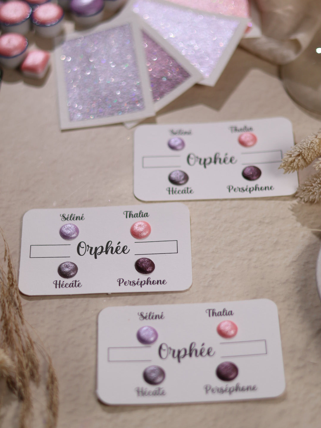 Orpheus | Punktkarte 4 Glitzer-Aquarellfarben | handgefertigte Aquarellfarben | hergestellt in Frankreich | holografischer Glitzer