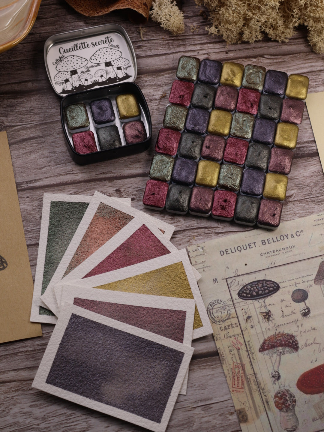 Cueillette Secrète - 6 aquarelles métallisées | aquarelle métallisées | aquarelle artisan