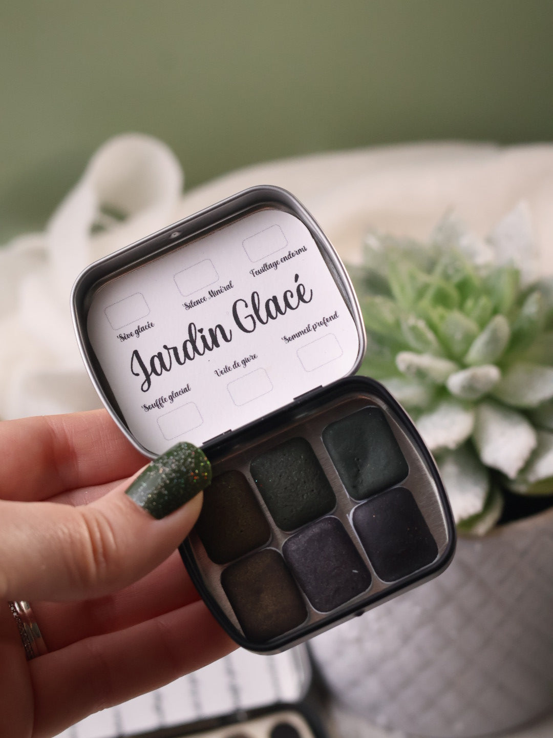 Jardin Glacé | 6 aquarelles à effet | Subtiles, lumineuses et givrées | Fait main