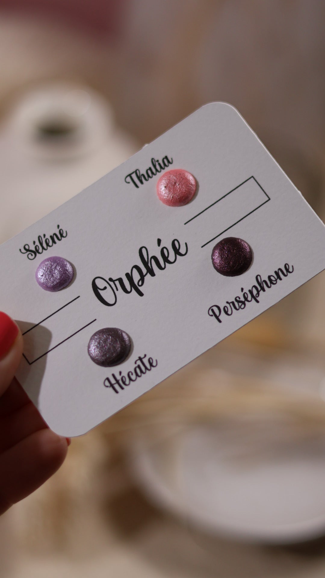 Orpheus | Punktkarte 4 Glitzer-Aquarellfarben | handgefertigte Aquarellfarben | hergestellt in Frankreich | holografischer Glitzer