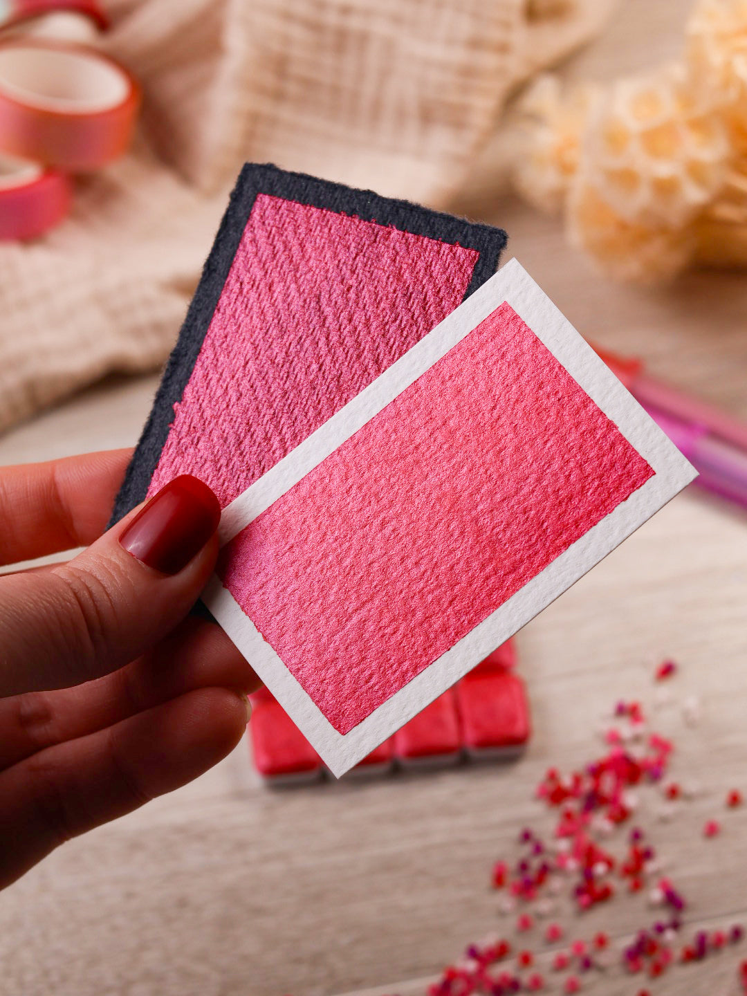 Vérone | Godet d’aquarelle métallisée | aquarelle rouge métallisée | peinture brillante | fabriquée à la main | cadeau artiste | quart godet