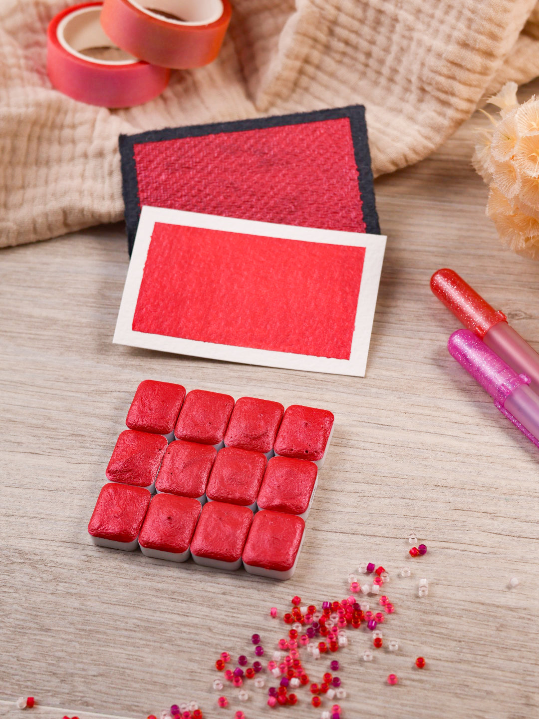 Vérone | Godet d’aquarelle métallisée | aquarelle rouge métallisée | peinture brillante | fabriquée à la main | cadeau artiste | quart godet