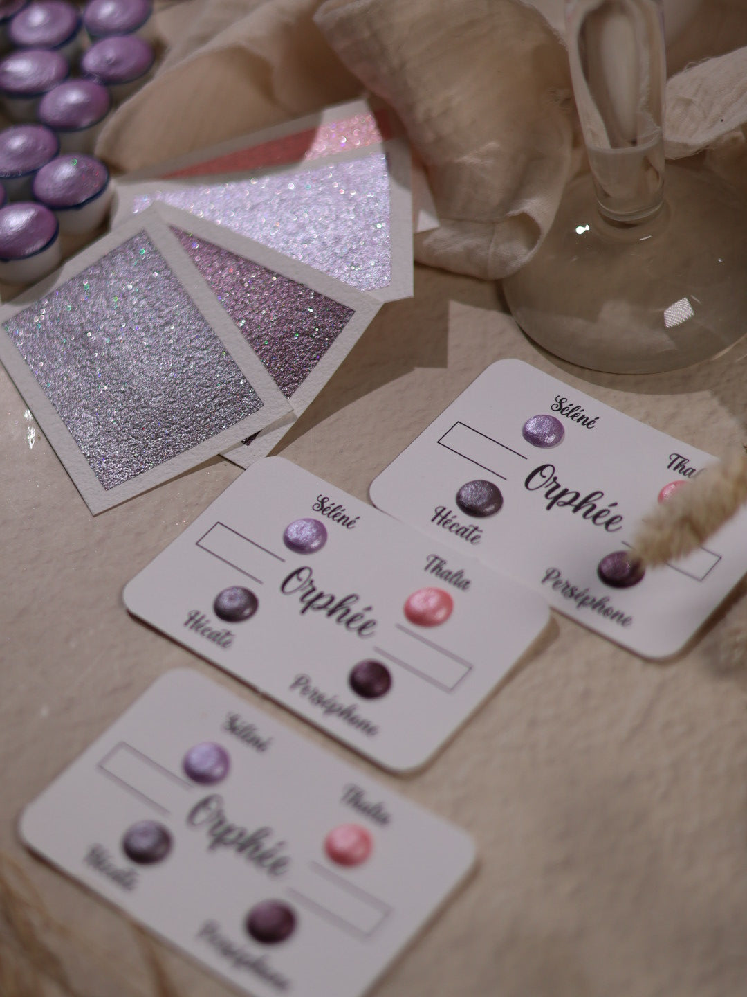 Orpheus | Punktkarte 4 Glitzer-Aquarellfarben | handgefertigte Aquarellfarben | hergestellt in Frankreich | holografischer Glitzer